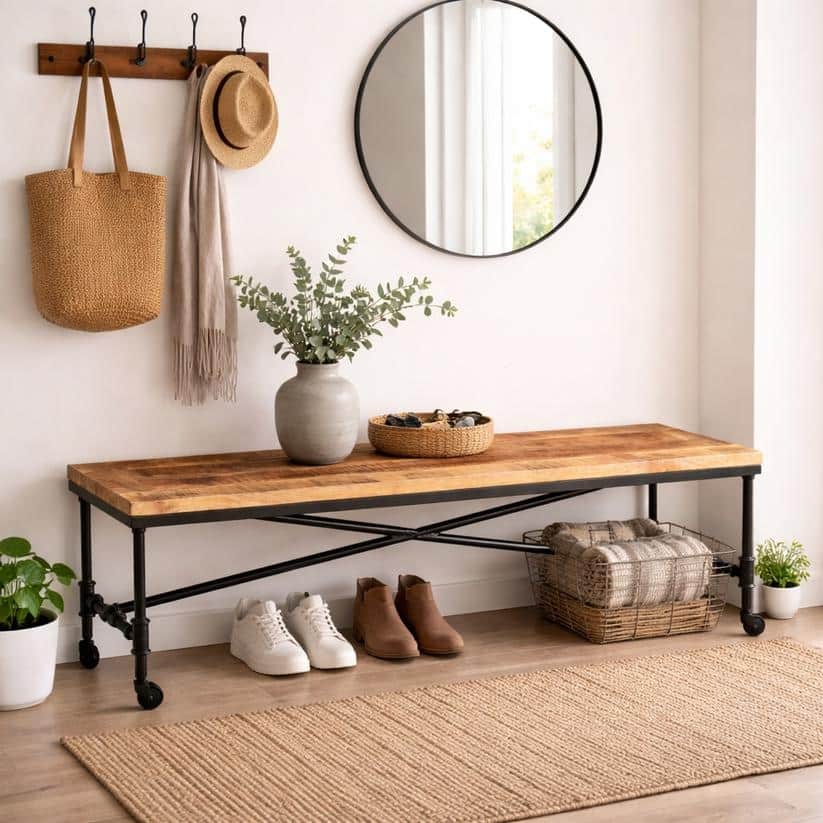 Industrial Reclaimed Wood Entryway Bench - 71"