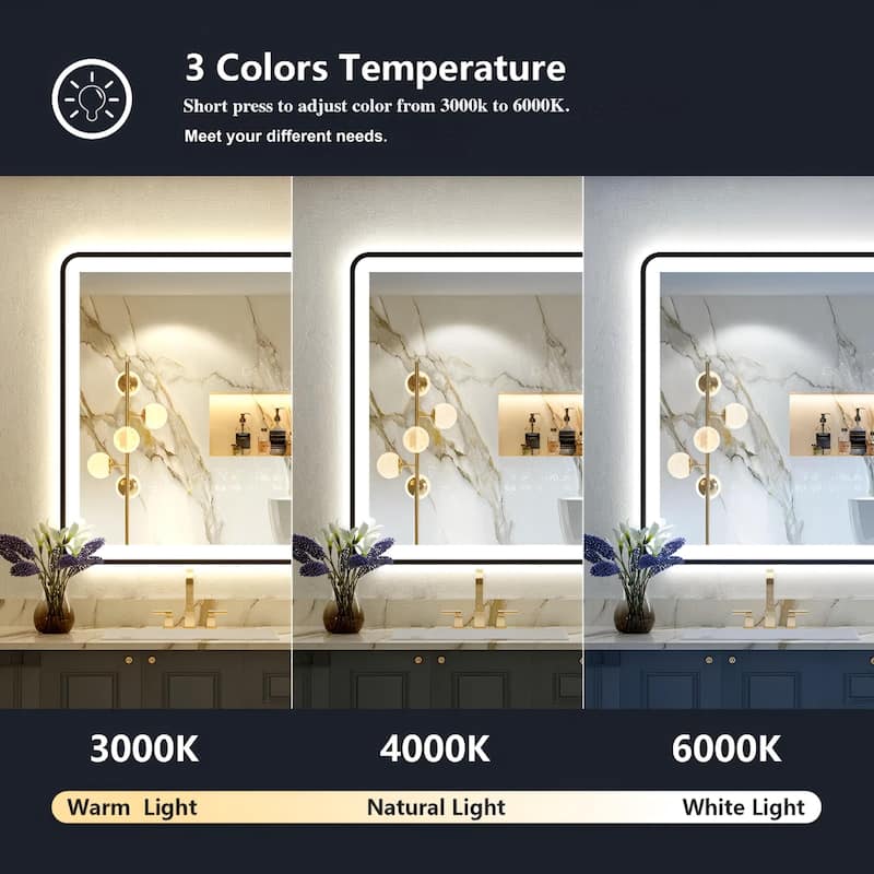 Framed Front & Back LED Lighted Anti-Fog Tempered Glass Wall Bathroom Vanity Mirror
