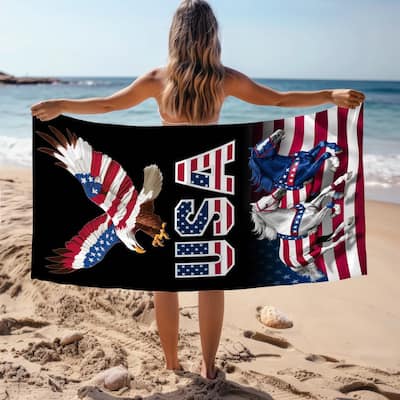 Eagle Horse USA Flag Beach Towel 30" x 60"
