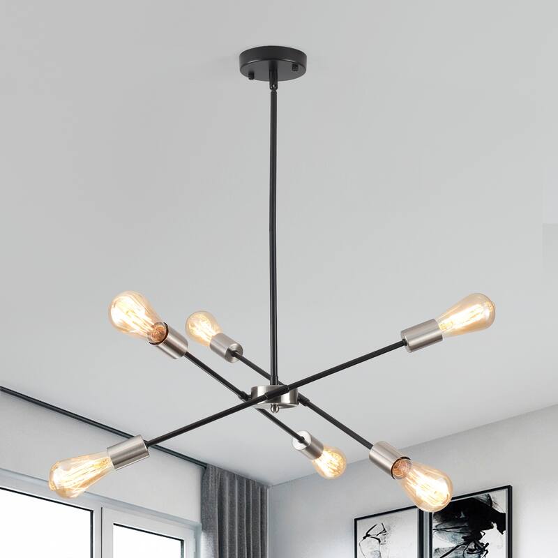 Modern 6-Light Sputnik Linear Chandelier, Modern Sputnik Sphere Chandelier for Dining Room Living Room Bedroom Kitchen
