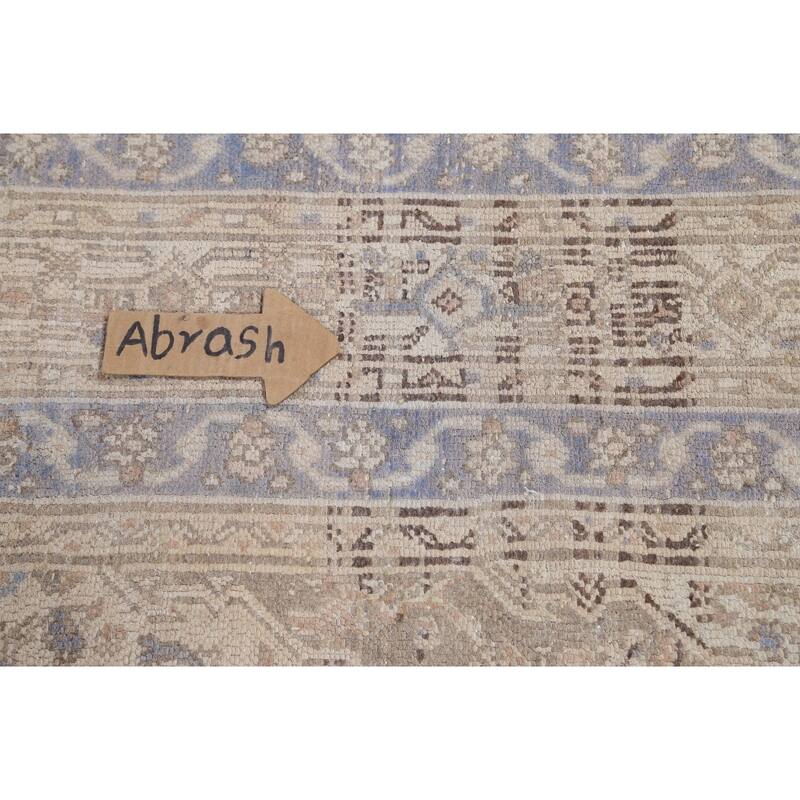 Vintage Distressed Geometric Hamedan Persian Area Rug Wool Handmade - 6'11" x 9'11"