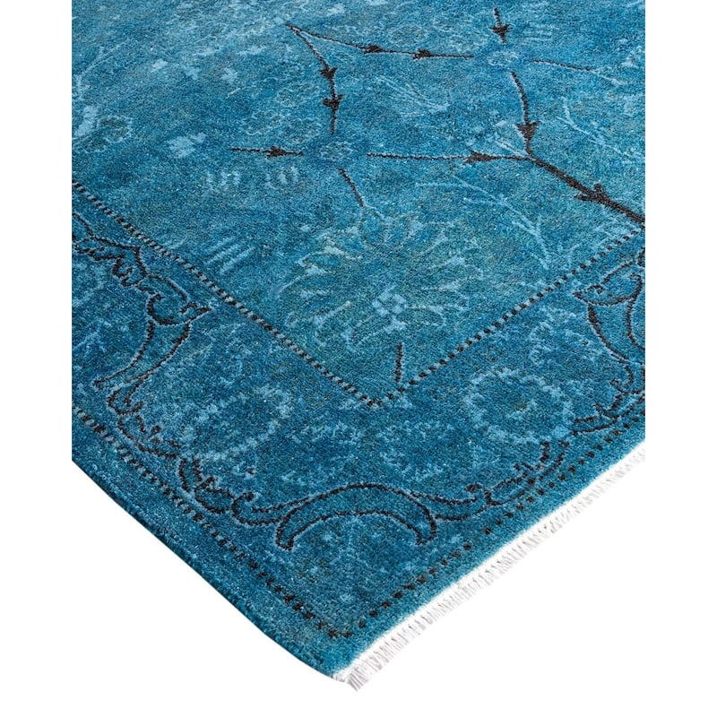 Fine Vibrance One-of-a-Kind Hand-Knotted Runner Rug - Blue, 2' 9" x 12' 4" - 2' 9" x 12' 4"