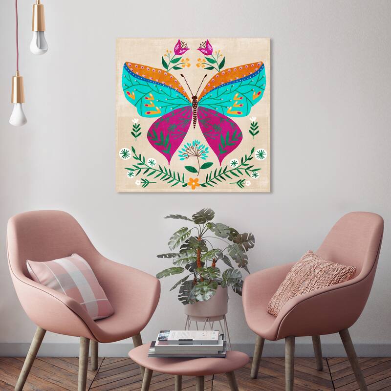 Oliver Gal 'Colorful Butterfly Wings With Botanical Pattern' Canvas Art ...