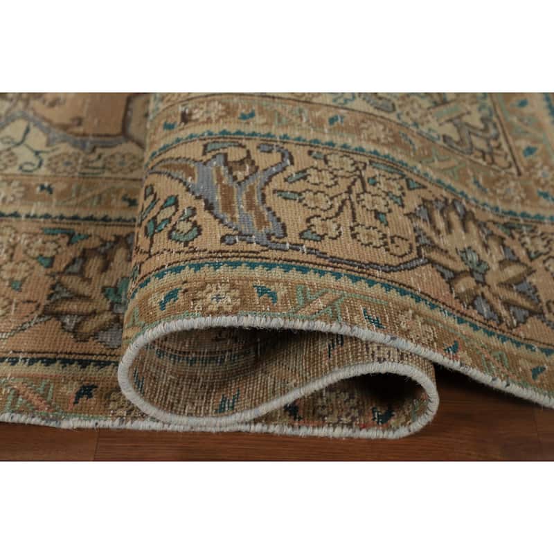 Distressed Tabriz Vintage Persian Rug Handmade Peach Wool Carpet - 9'9" x 12'9"