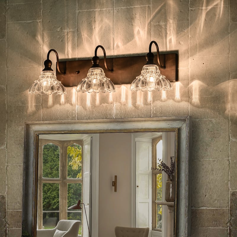 3/4-Light Vintage Bathroom Vanity Light with Clear Trumpet Glass Shades