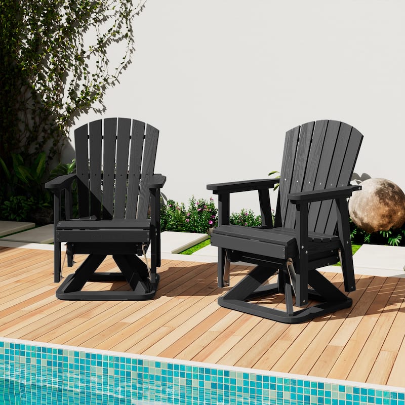 Set of 2 HDPE Adirondack Swivel Gliders, Outdoor Patio Chair Set - Black