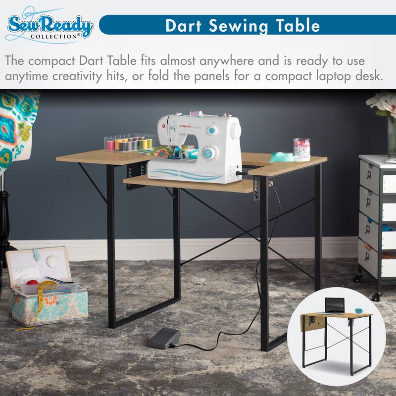 Sew Ready Dart Wood Top Sewing Table with Folding Top