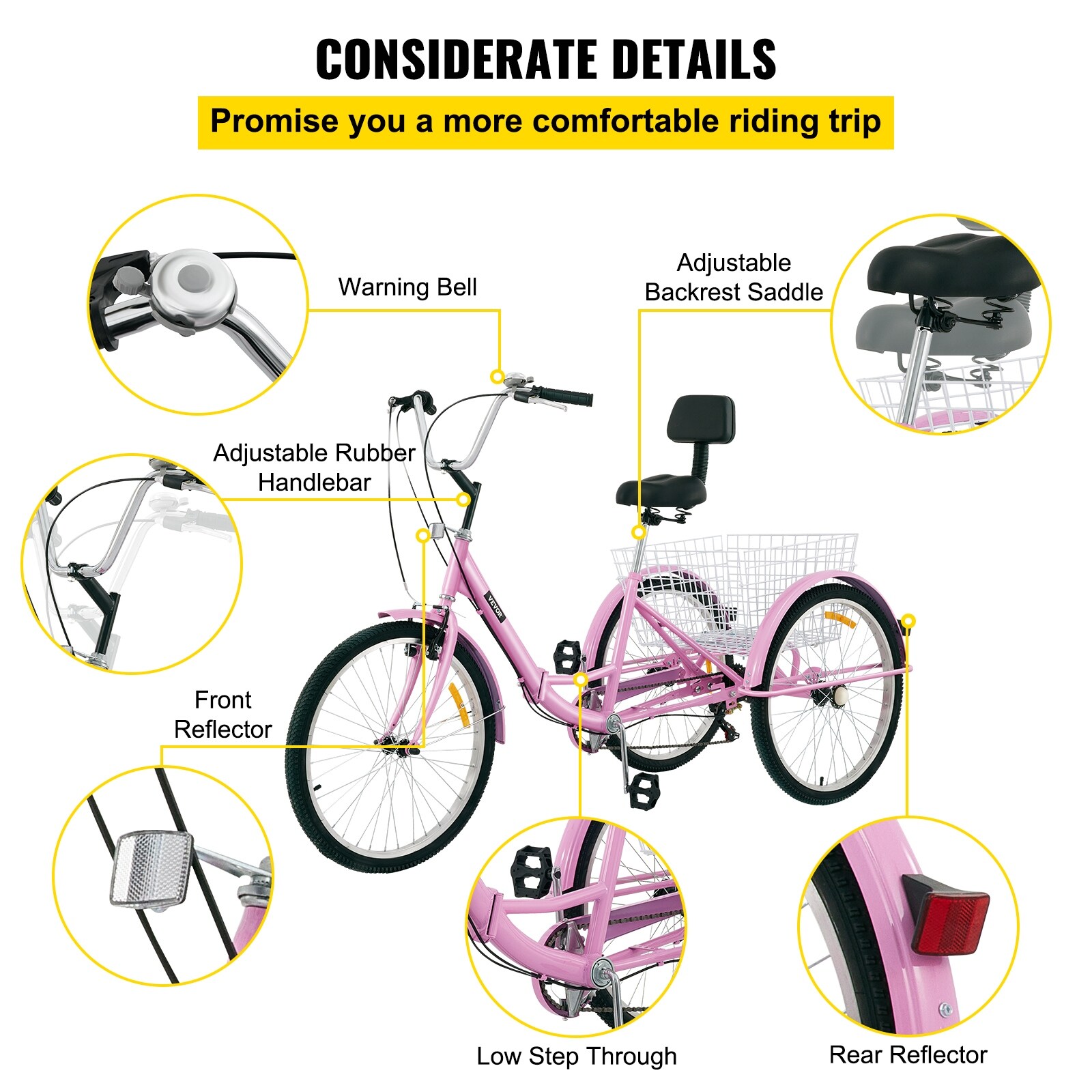 VEVOR 24 Foldable Adult Tricycle Folding Adult Trike 7 Speed