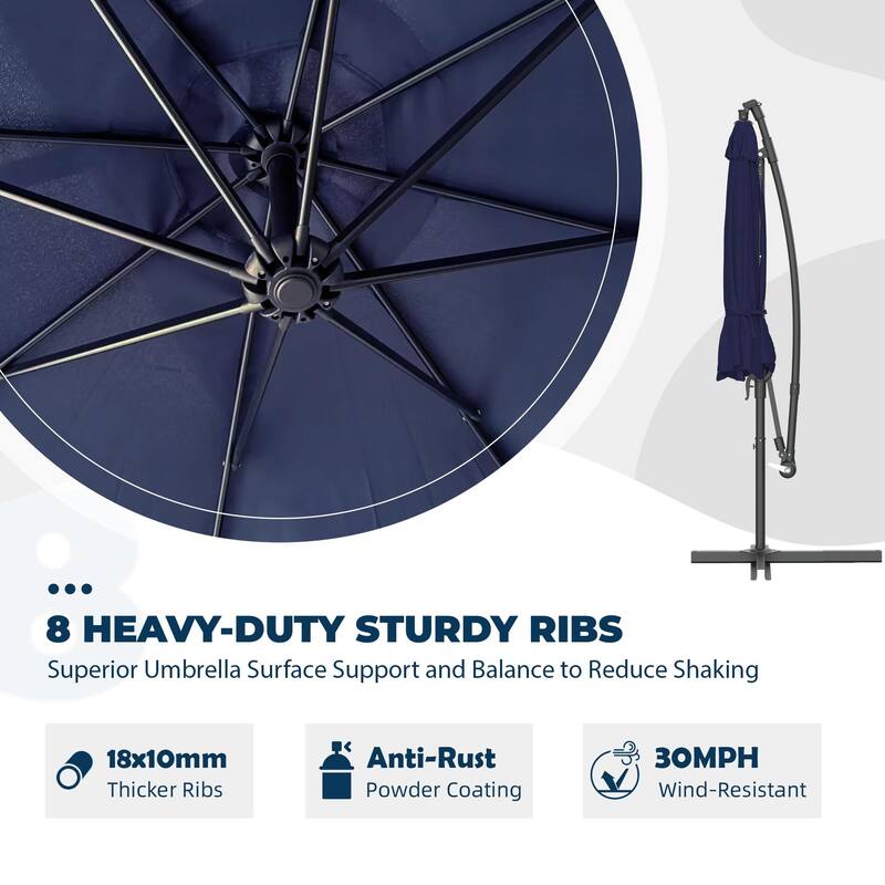EROMMY 10ft Offset Hanging Umbrella - Easy Tilt, 99.9% UV Protection, Heavy-Duty Iron Frame