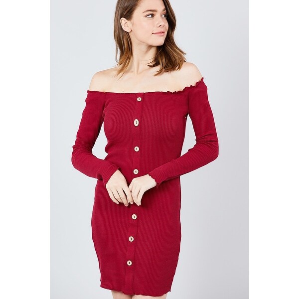long sleeve off the shoulder button down dress