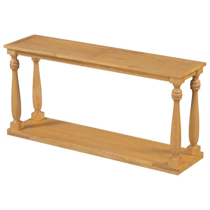 Vintage Wood Grain Console Table with Bottom Shelf and Vase Legs, 63" Narrow Long Entryway Table Living Room Side Table