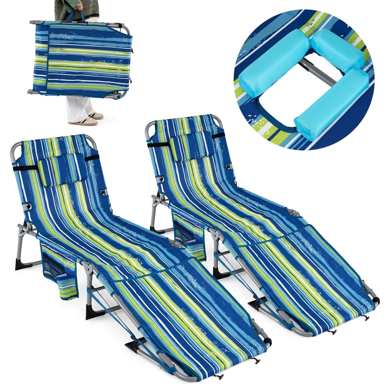 Gymax 2PCS Tanning Chair w/Face Arm Holes 4-Level Backrest & Head