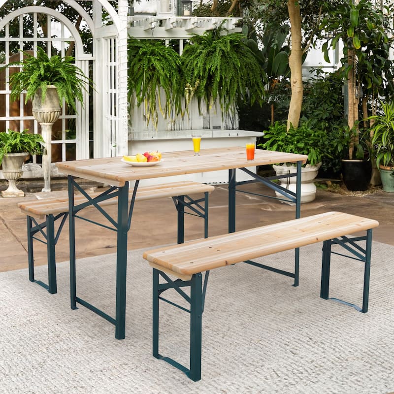 Erommy Metal Folding Outdoor Dining Table, Premium Rectangle Patio Dining Set for Backyard, Porch, Lawn, and Garden