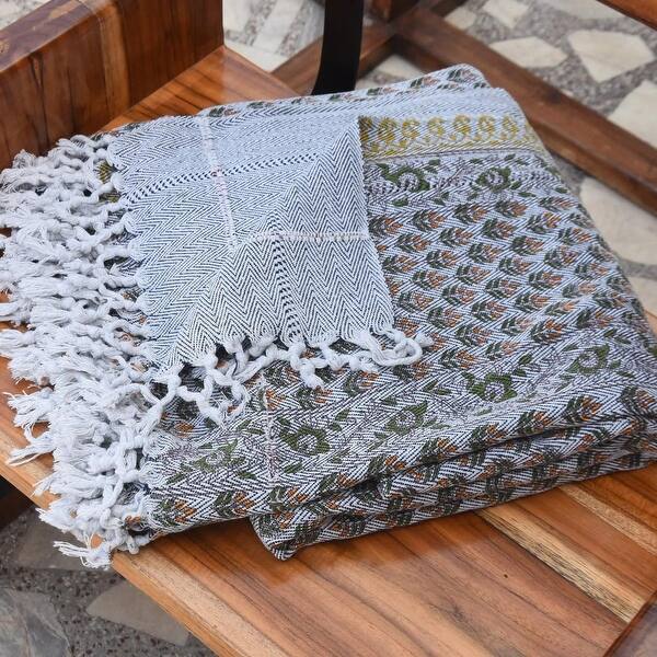 slide 2 of 5, Fabdivine Alia Handcrafted Cotton Throw - Traditional Block Print, Ethnic Living Room Accent,Handwoven Decorative Blanket, 90x54