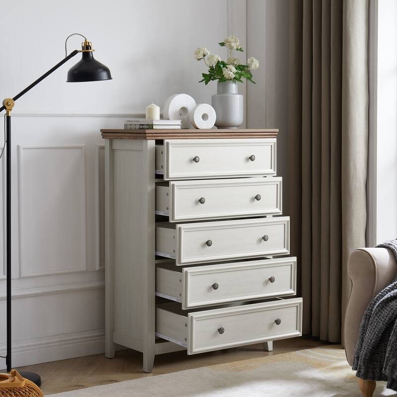 Beige Modern 5-Drawer Dresser, Stylish Closet Organizer Solution