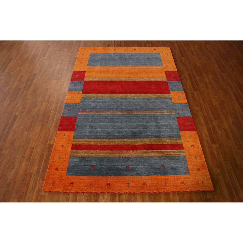 Hand Knotted Oriental 100% Wool Carpet Tribal Animal Pictorial Multi-Colored Gabbeh Area Rug - 9' 9'' X 6' 5''