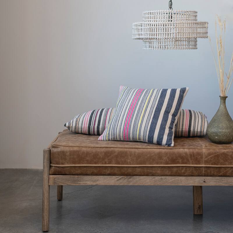 Wood Day Bed or Bench with Leather Cushion - 77.5"L x 28.0"W x 20.5"H