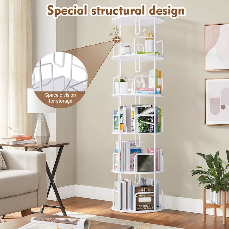 Rotating Bookshelf Tower 5 Tier, Spinning Bookcase, Vertical Turning Round storage Bookshelf