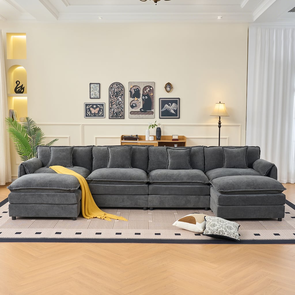 Modular Sectional Sofa,Oversized Deep Seat U Shaped Couch Set,Comfy Cloud Couches with 2 Ottomans