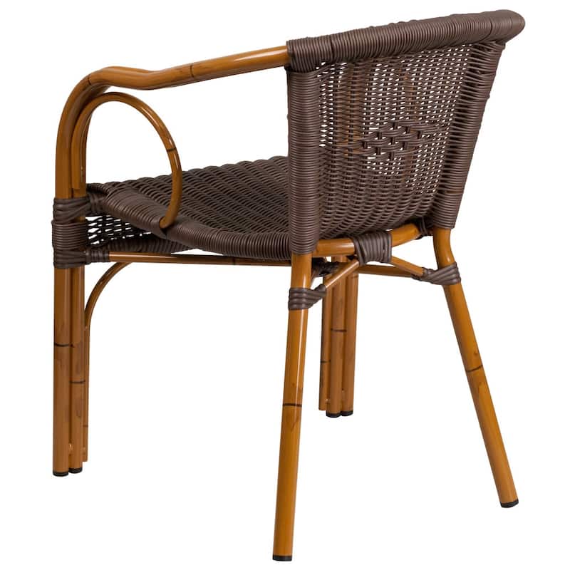 Rattan Restaurant Patio Chair with Bamboo-Aluminum Frame