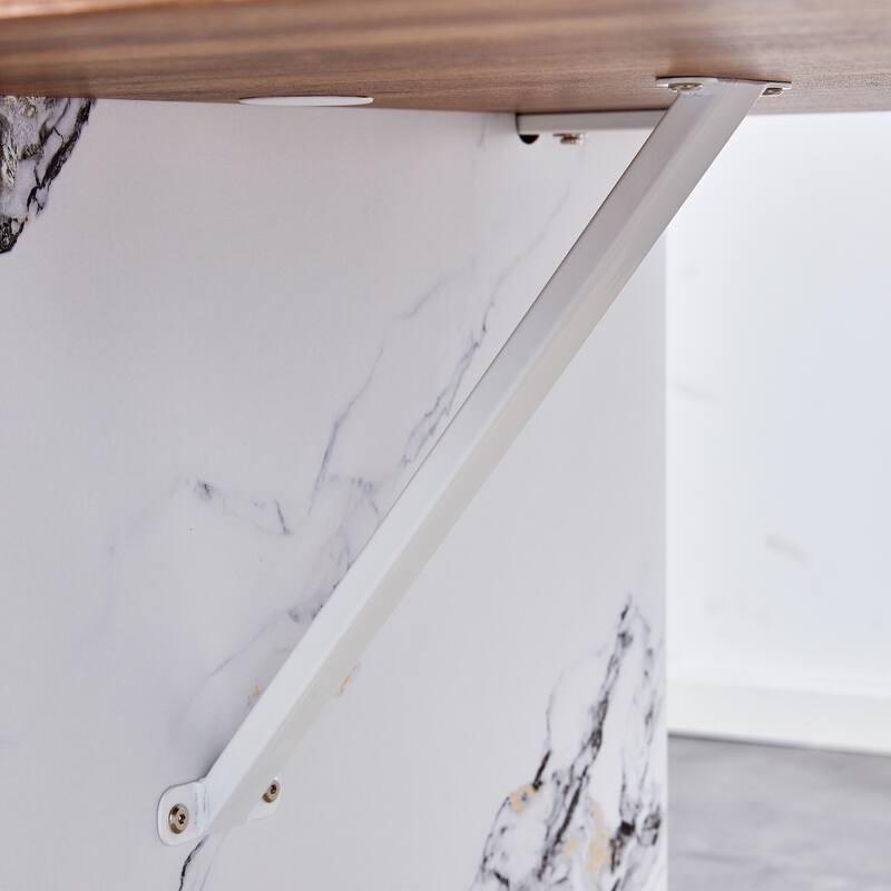 Roomfitters 55" MDF Dining Table with Wood Texture Top and Marble Pattern Legs, Modern Style, Wood