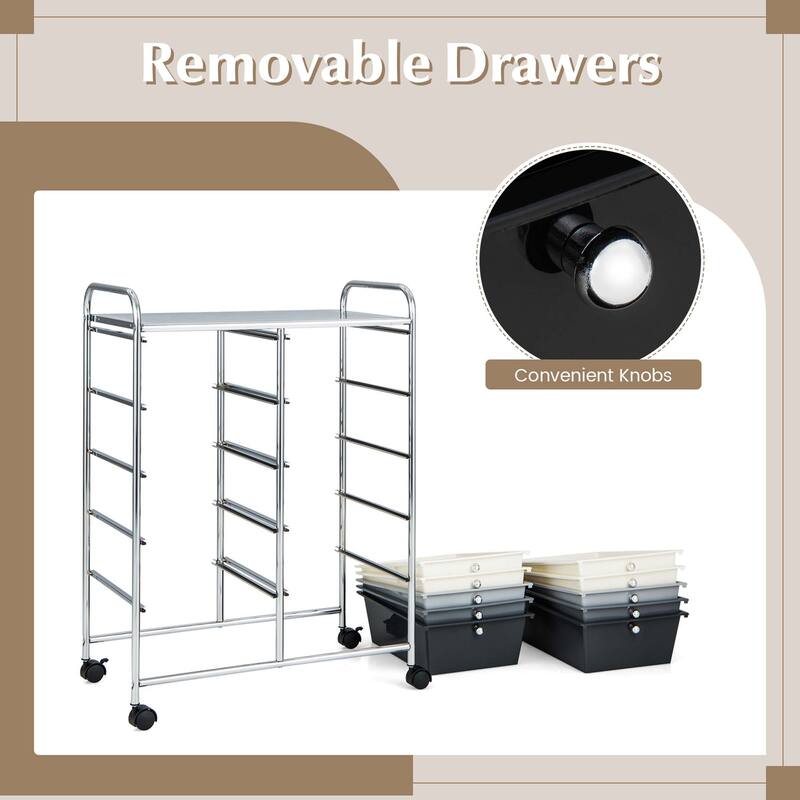 Costway 10-Drawer Storage Cart Utility Rolling Trolley Kitchen Office