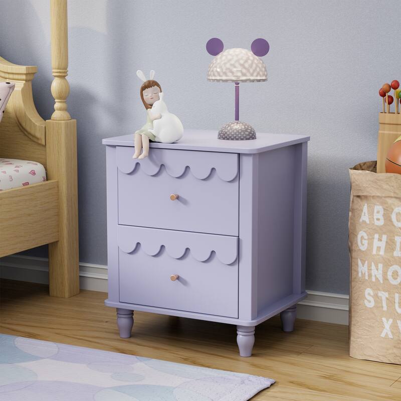 2 Drawers Nightstand Curved Design Cloud Bedside Table