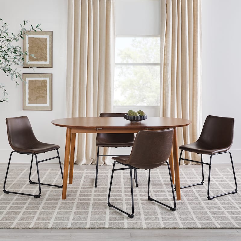 Mid-Century Damsel Extension Dining Table with Removable Leaf for Living Room, Caramel