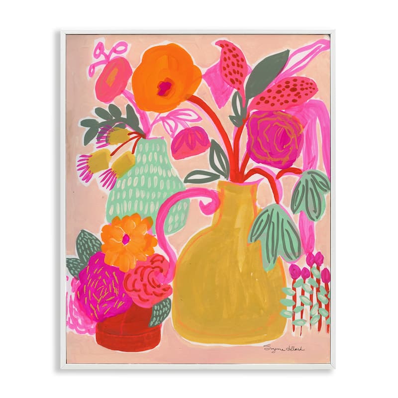 Stupell Bright Pink & Yellow Bouquet Framed Giclee Art Design By Suzanne Allard - 16 x 20 - White