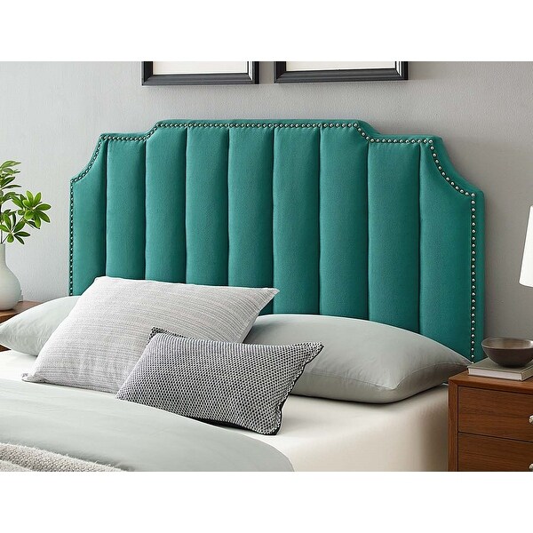 Littleton Channel Tufted Green Velvet Upholstered Twin Size Headboard with Nailhead Trim. Opens flyout.