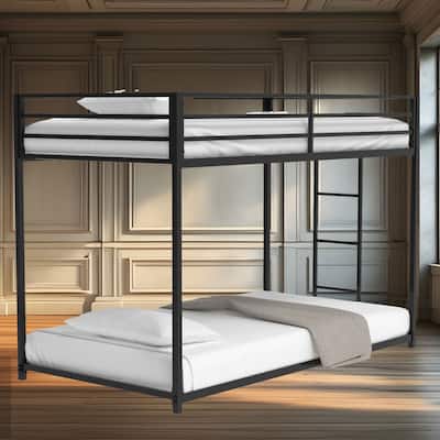Low Profile Twin Over Twin Metal Bunk Bed with Safety Guardrails, Reversible Ladder, and Sturdy Support for Kids and Adults