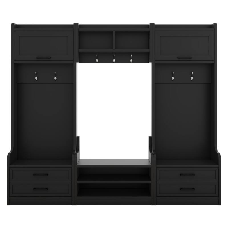 4-in-1 Entryway Hall Tree with Bench, Shoe Storage, 7 Hooks Coat Rack, Drawers, Cabinet, Detachable Multiple Functions Halltree