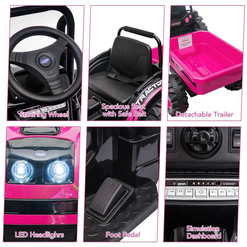 12V Kids Ride-On Tractor with Trailer, Remote Control