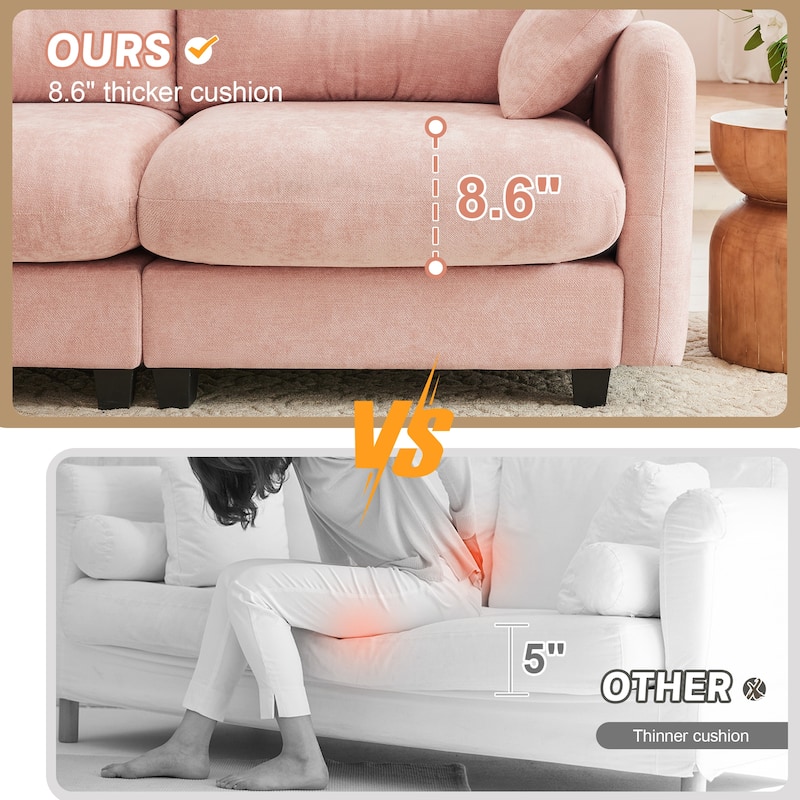 74" Loveseat Sofa, Modern Chenille Deep Seat Sectional Couch for Living Room, Tufted Backrest Love Seat with Pillows