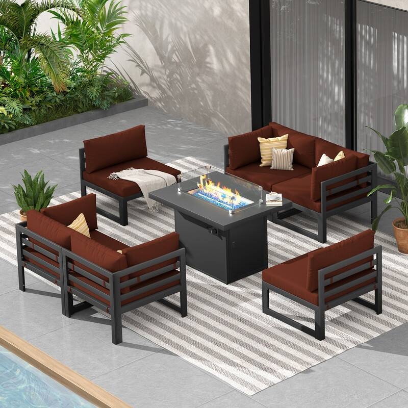 FINCATI Aluminum Outdoor Patio Furniture Conversation Sectional Sofa Set - 7 Pieces - Red