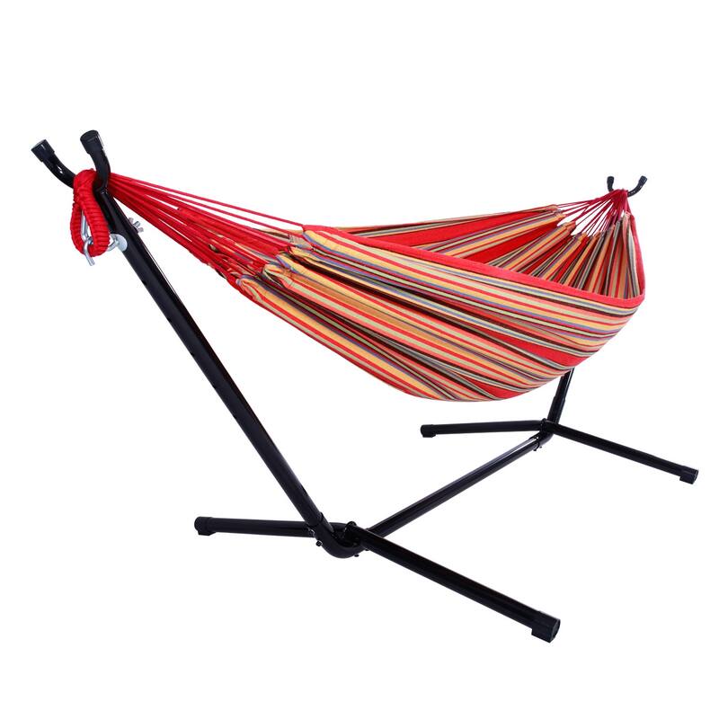 Portable Outdoor Polyester Hammock Set Black Background & Silver Flower & Colorful - 78.74 x 55.12