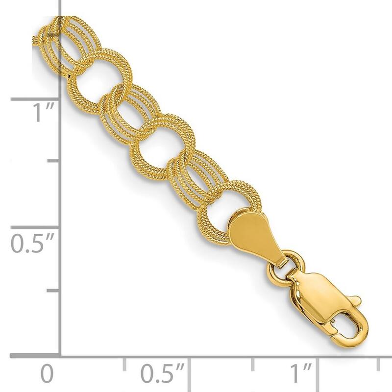 Curata 10k Yellow Gold 6mm Solid Triple Link Textured Charm Bracelet