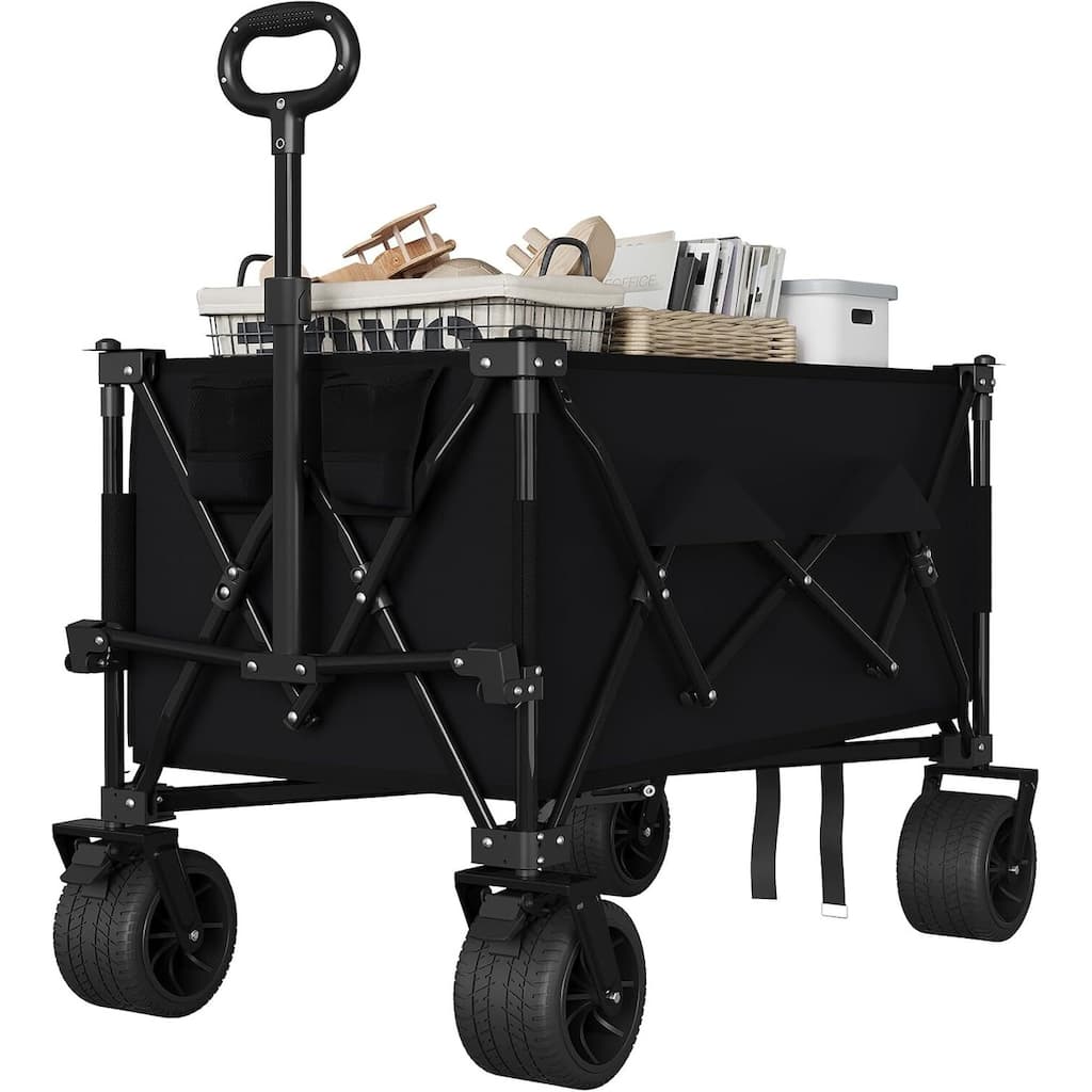 Outdoor Collapsible Folding Wagon Cart, 350lbs Capacity for Beach, Camping, Garden