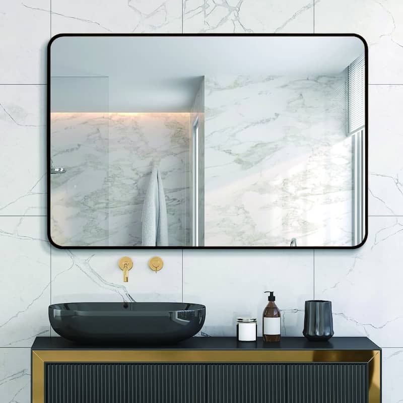 Bathroom Mirror for Over Sink Wall Mirror Metal Frame Rounded Rectangular Vanity Mirrors for Bedroom Living Room Entryway Decor