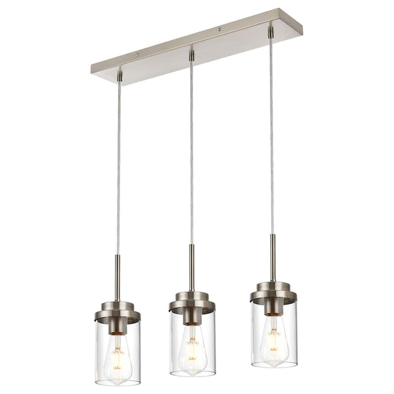 Kitchen Pendant Lighting Over Island 3 Lights Linear Chandelier, Light Fixtures Ceiling Hanging Lamp with Clear Glass Shade