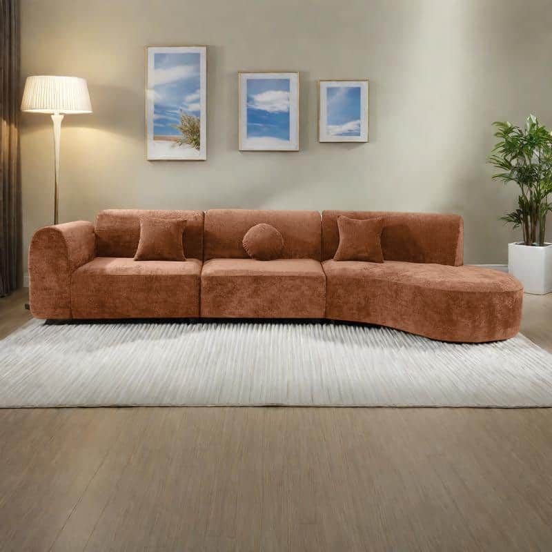 140" Polyester Curved Sectional Sofa - 3-Piece Set with Chaise Lounge (High-Density Foam, Fully Assembled)