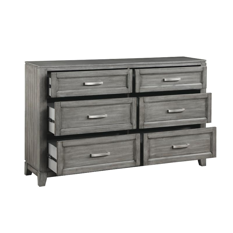 4pc Bedroom Set Platform Bed Dresser Mirror Chest Storage Gray Finish Furniture
