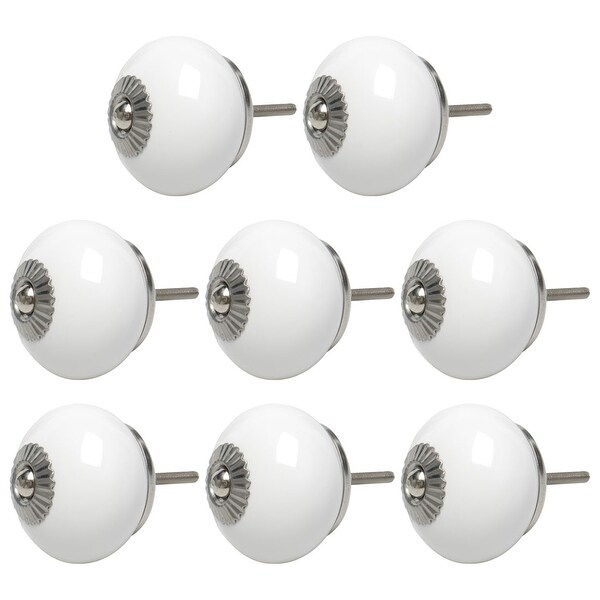 8pcs Ceramic Knobs Vintage Knobs Drawer Round Pull Handle Furniture Drawer Cupboard Wardrobe Dresser Door Decorative White
