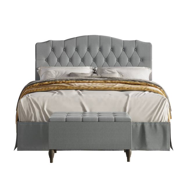 CraftPorch 2 Piece Bedroom Set in Transitional Linen Button Tufted Upholstered Bed - Light Grey - King