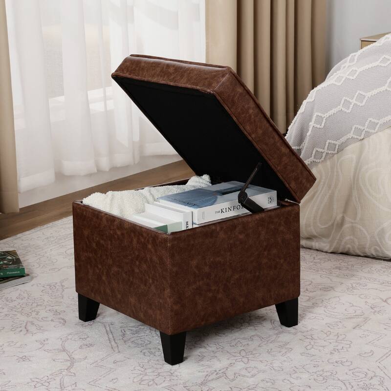 Adeco Square Storage Ottoman 17 inch Footstool