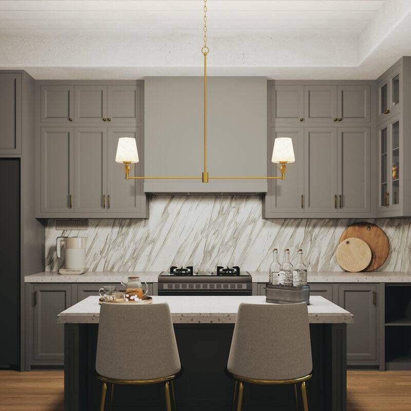 Acroma - 2 Light Gold Steel & Glass Dimmable Modern Linear Chandelier - N/A