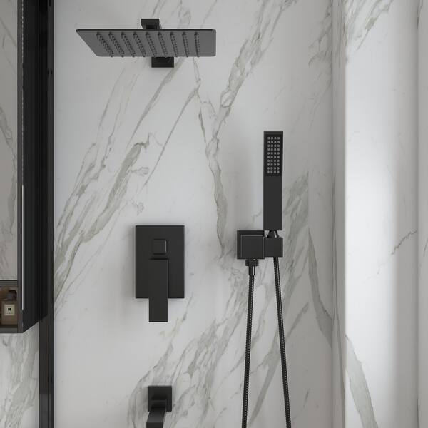 slide 2 of 9, 10 Inches Rain Shower Head with Handheld Shower Valve, three-function Black