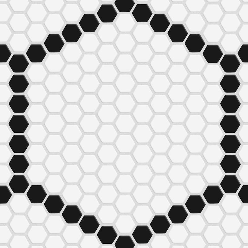 Merola Tile Metro Geo 1" Hex Matte White w/Black Edge 10-1/2" x 11-5/8" Porcelain Mosaic Floor and Wall Tile