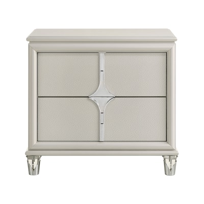2 Drawers Wooden Nightstand with Acrylic Legs in Pearl White