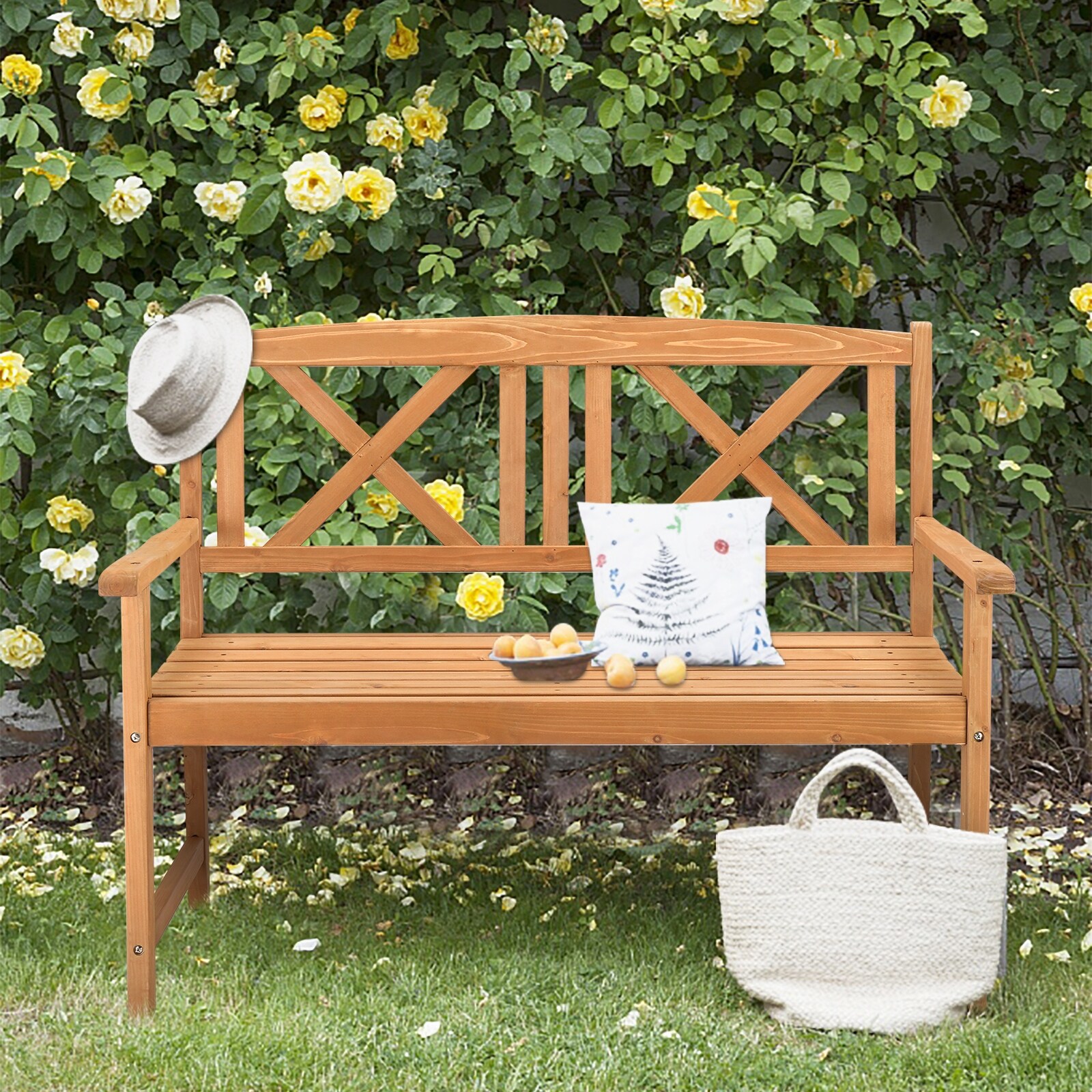 Two seater sales wooden bench